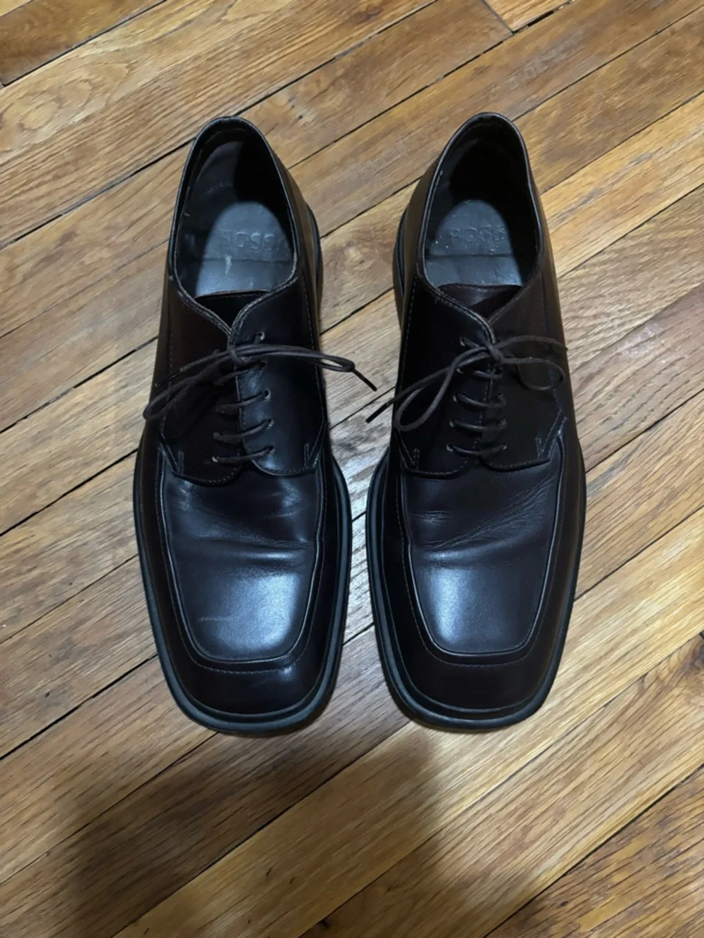Classic Men's Hugo boss chocolate brown Leather Lace-Up Dress Shoes